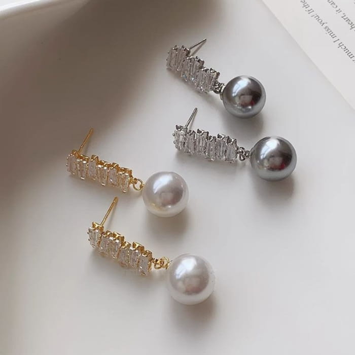 Rhinestone Faux Pearl Drop Earring