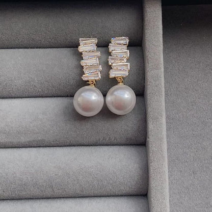 Rhinestone Faux Pearl Drop Earring