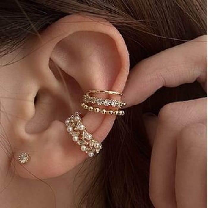 Rhinestone Faux Pearl Layered Alloy Cuff Earring (various