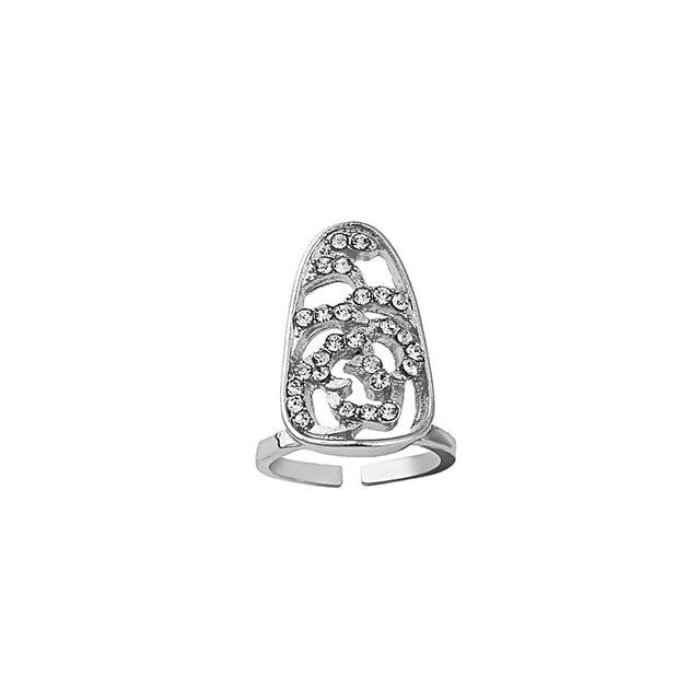 Rhinestone Glaze Nail Ring - 1 Pc - J899-18 - Silver