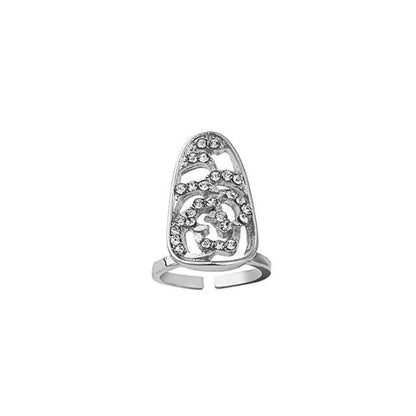 Rhinestone Glaze Nail Ring - 1 Pc - J899-18 - Silver