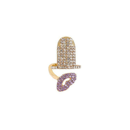 Rhinestone Glaze Nail Ring - 1 Pc - J899-9 - Gold / One Size