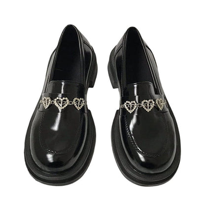 Rhinestone Heart Loafers - Sandals