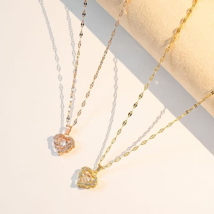 Rhinestone Heart Pendant Necklace - jewelry