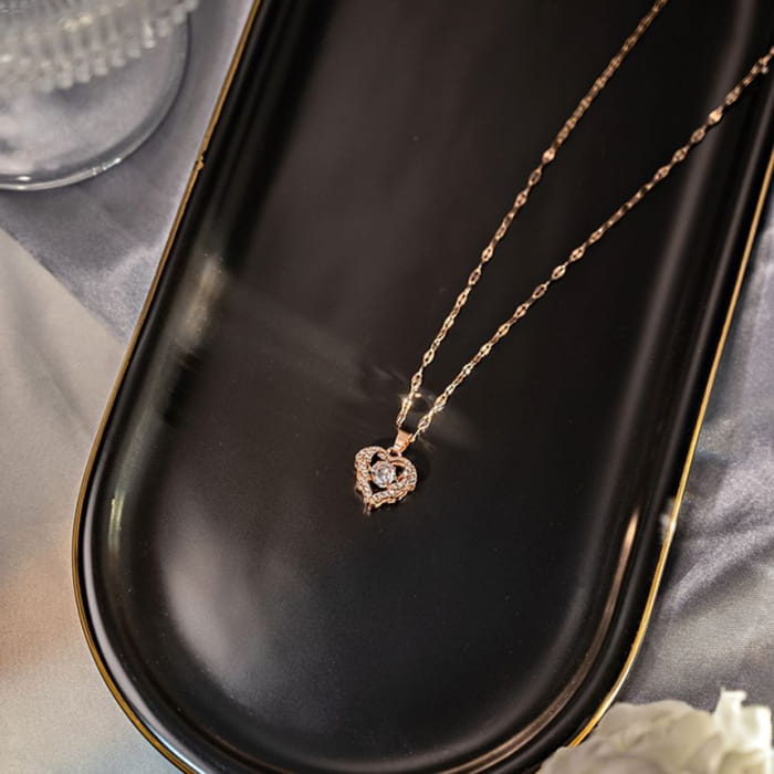 Rhinestone Heart Pendant Necklace - jewelry