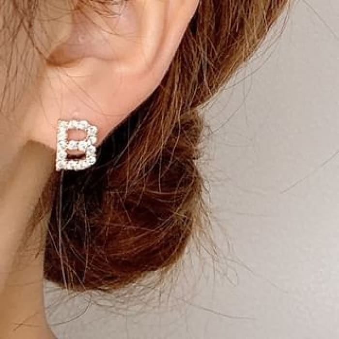 Rhinestone Lettering Ear Stud - B - 1 Pc - Gold / One Size