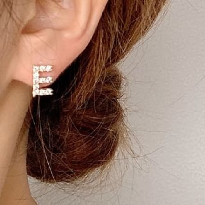 Rhinestone Lettering Ear Stud - E - 1 Pc - Gold / One Size