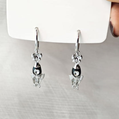 Rhinestone Rocket Hoop Drop Earring - jewelry