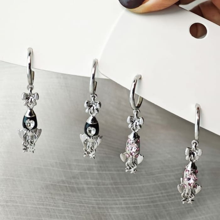 Rhinestone Rocket Hoop Drop Earring - jewelry