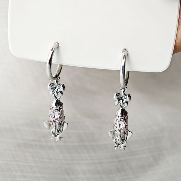 Rhinestone Rocket Hoop Drop Earring - jewelry