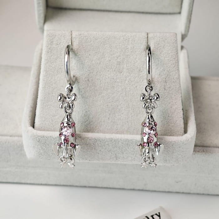 Rhinestone Rocket Hoop Drop Earring - jewelry