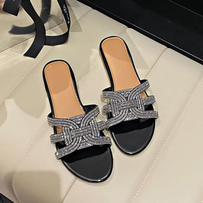 Rhinestone Sandals - Black / 35