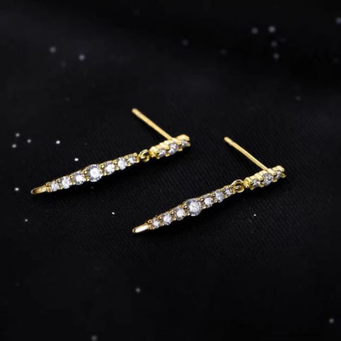 Rhinestone Threader Earring - 1 Pair - Gold / One Size