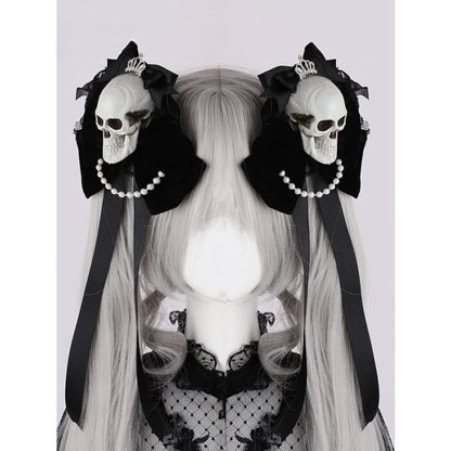 Rhinestoned Crown Black Halloween Skeleton Hairclips