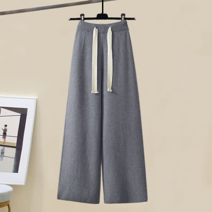 Rhombus Cardigan Sweater Pure Color Knit Pants - Grey / M