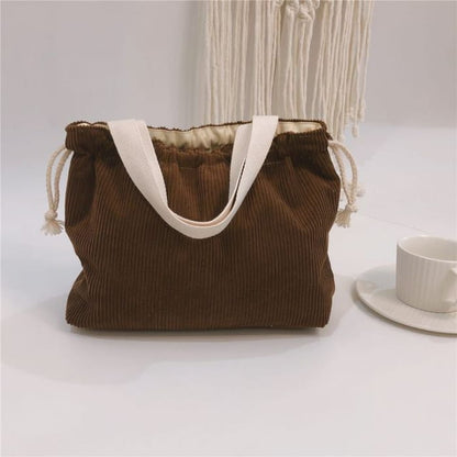 Ribbed Drawstring Lunch Bag - Coffee / One Size