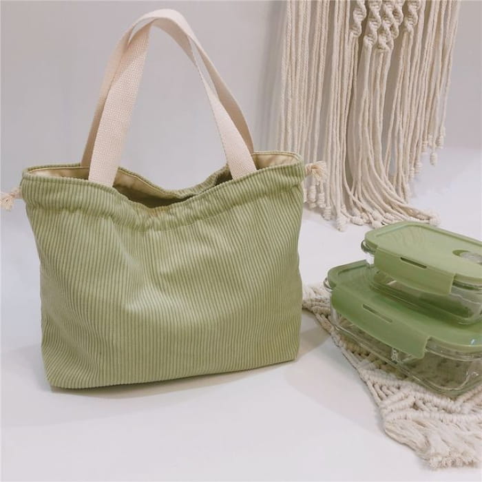 Ribbed Drawstring Lunch Bag - Pea Green / One Size