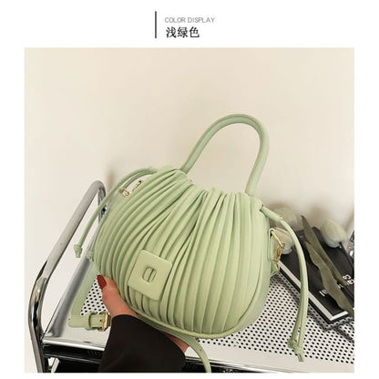 Ribbed Faux Leather Bucket Bag