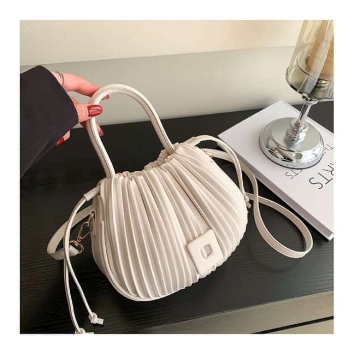 Ribbed Faux Leather Bucket Bag - White / One Size