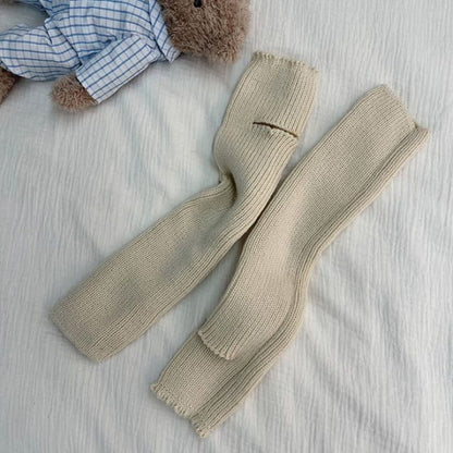 Ribbed Knit Leg Warmer - Beige / One Size