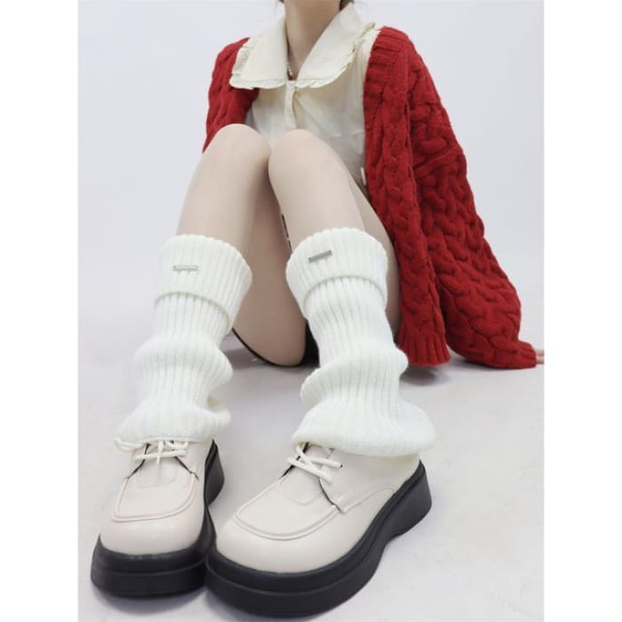 Ribbed Knit Leg Warmers - White / One Size