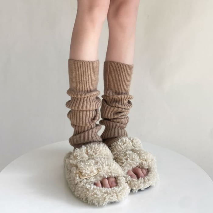 Ribbed Leg Warmers - Stirrup - Dark Khaki / One Size