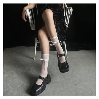 Ribbon Bow Accent Perforated Socks