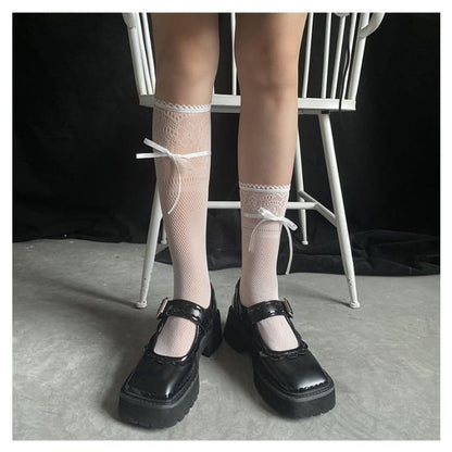 Ribbon Bow Accent Perforated Socks