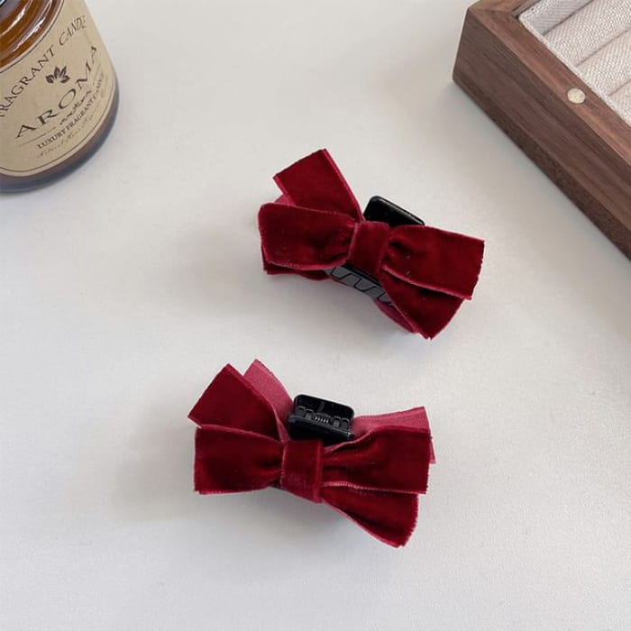 Ribbon Hair Clip Set - 1 Pair - Red / One Size - Fashion