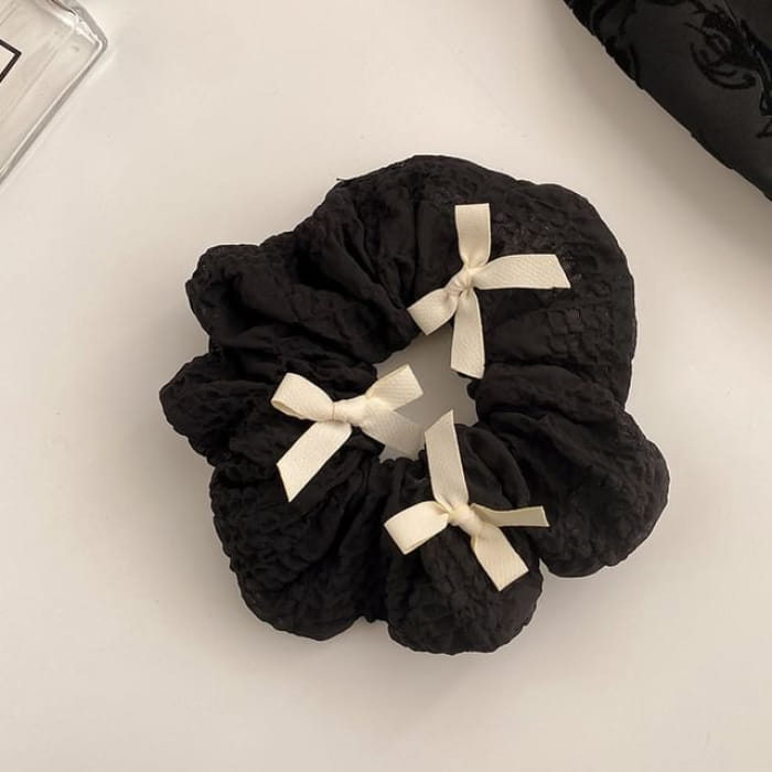 Ribbon Mesh Scrunchie - 488 - Black / One Size