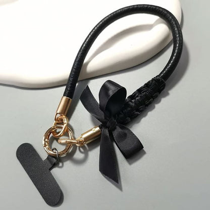 Ribbon Phone Strap with Lanyard Pad - Black - Bow - Yellow