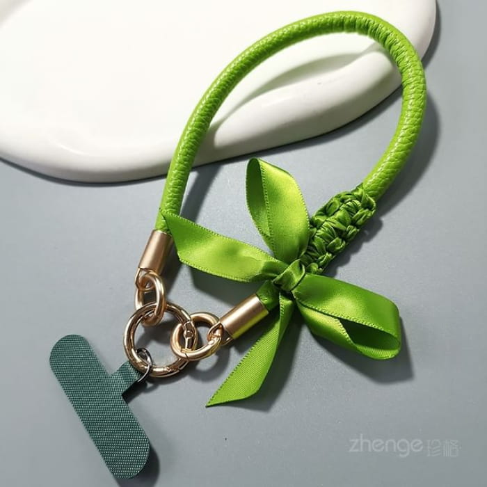 Ribbon Phone Strap with Lanyard Pad - Dark Green - Bow