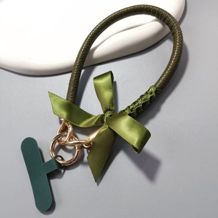 Ribbon Phone Strap with Lanyard Pad - Dark Green - Bow