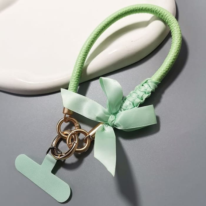 Ribbon Phone Strap with Lanyard Pad - Light Green - Bow