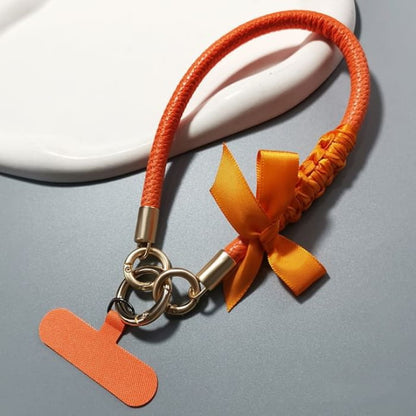 Ribbon Phone Strap with Lanyard Pad - Orange - Bow