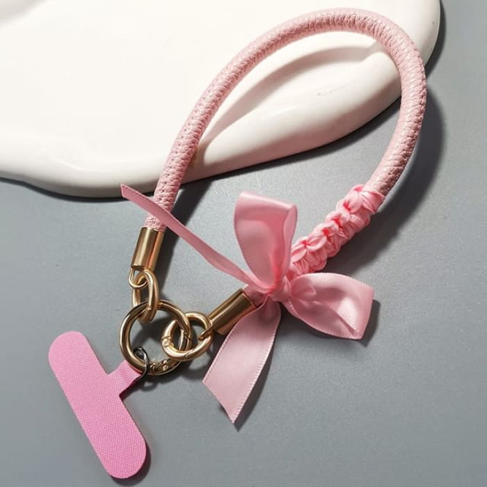 Ribbon Phone Strap with Lanyard Pad - Pink - Bow - One Size