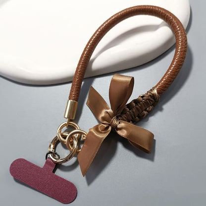 Ribbon Phone Strap with Lanyard Pad - Wine Red - Bow