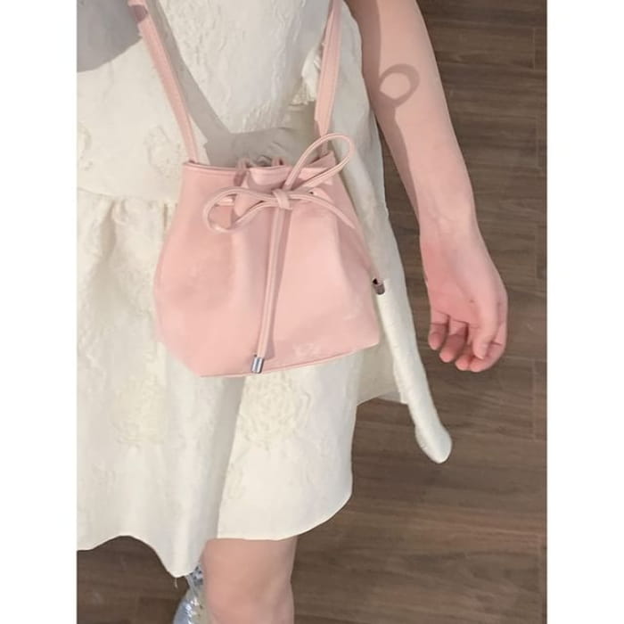 Ribbon Plain Bucket Bag - Pink / One Size