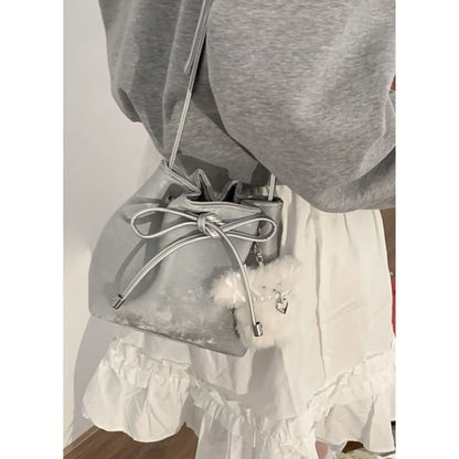 Ribbon Plain Bucket Bag - Silver / One Size