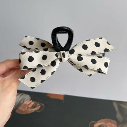 Ribbon Polka Dot Hair Claw Clip - 01 - Black - White