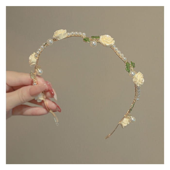 Rose Faux Pearl Alloy Headband