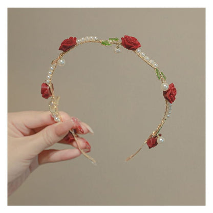 Rose Faux Pearl Alloy Headband