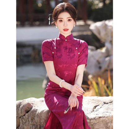 Rose Red Embodies Cheongsam - Female Hanfu