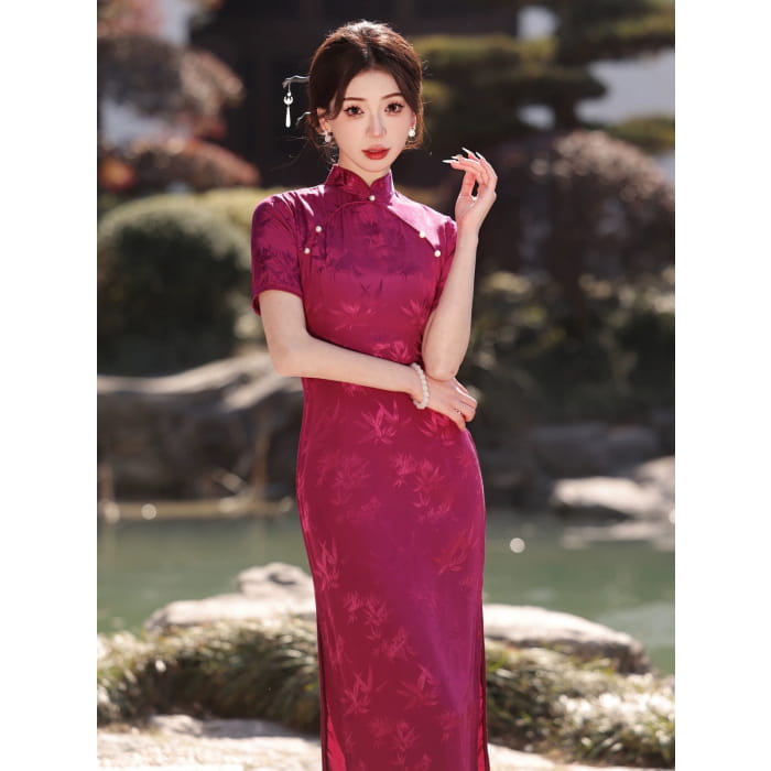 Rose Red Embodies Cheongsam - S - Female Hanfu