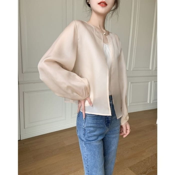 Round Neck Plain Open Front Jacket