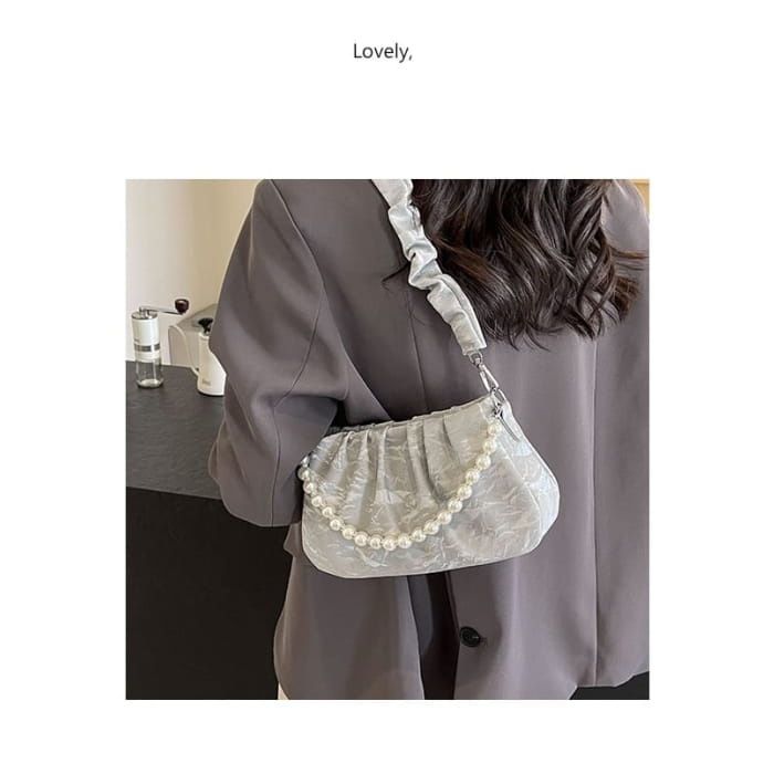 Ruched Faux Pearl Shoulder Bag