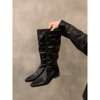 Ruched Mid-Calf Boots - Black / 35 - Shoes