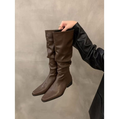 Ruched Mid-Calf Boots - Brown / 35 - Shoes