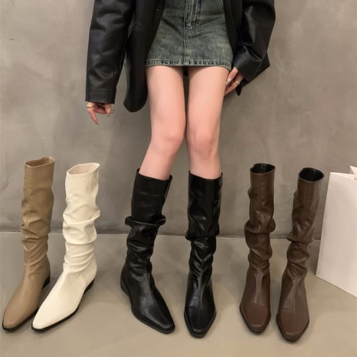 Ruched Mid-Calf Boots - Shoes