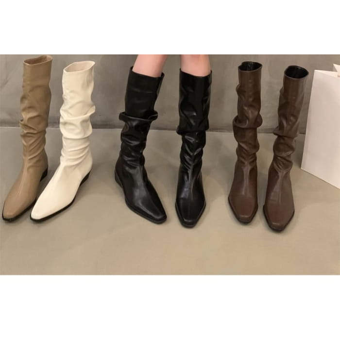 Ruched Mid-Calf Boots - Shoes